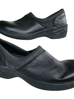 KEEN PTC Slip On Work Shoes Womens US 8.5 Wide Black Leather Non Slip Clogs